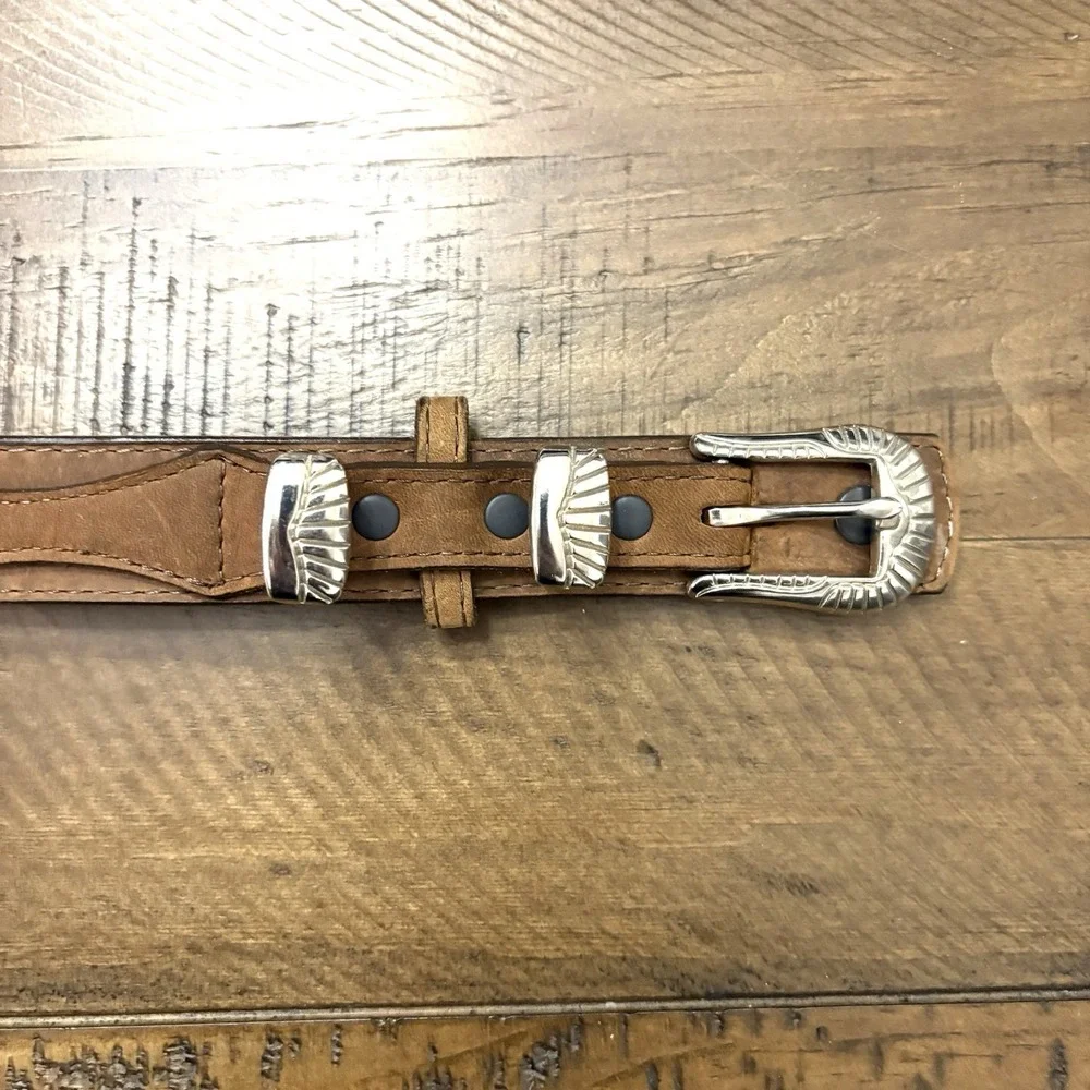 3-D‎ Brown Leather Belt Genuine Hand tooled leather 28 Women's Made USA